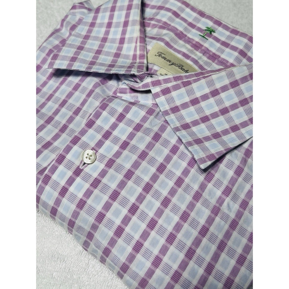 Tommy Bahama Dress Shirt 16 34/35 Pink White Plaid Check Long Sleeve Cotton